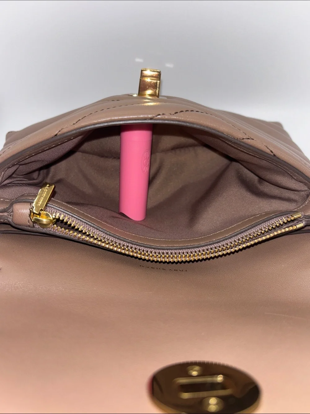 Tory Burch Taupe Chevron Quilted Chain Crossbody